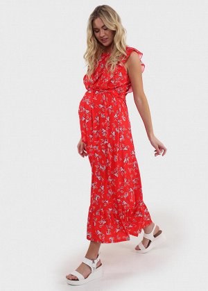 Платье &quot;Амина&quot; для беременных и кормящих; цвет: красный/цветы