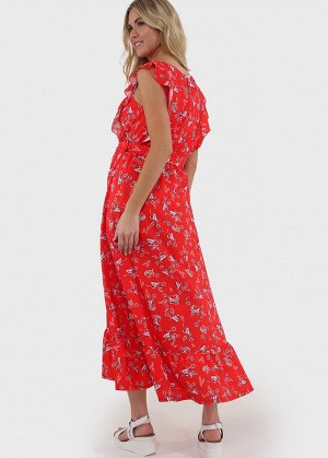 Платье &quot;Амина&quot; для беременных и кормящих; цвет: красный/цветы