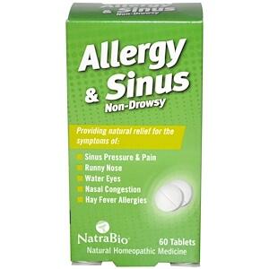 NatraBio, От аллергии для носовых пазух, не вызывает сонливости, 60 таб.