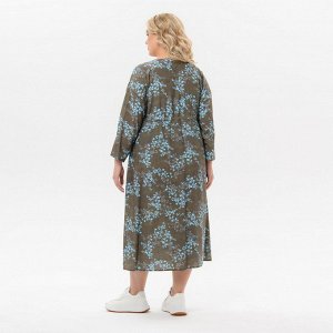 Платье из штапеля, лиф с запАхом, с кулисами под линией груди, "хаки с бирюзой"