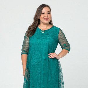 Платье, кружевное полотно, изумрудный, Изумрудный