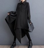 Платье-рубашка объемное асимметричного кроя , черный