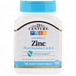 21st Century, Zinc Plus Vitamins C &amp;amp -  B-6, Cherry Flavor, 90 Chewable Tablets