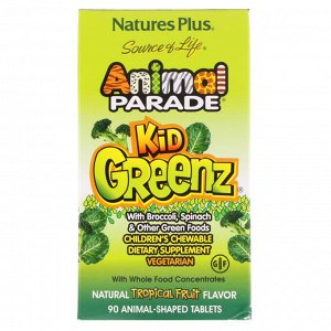 Nature's Plus, Source of Life, Animal Parade, Kid Greenz, вкус натуральных тропических фруктов, 90 животных