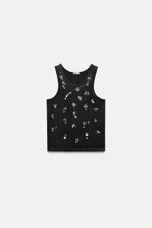 Топ Цвет как на первом фото БЕСШОВНЫЙ ТОП С НАСТОЯЩИМИ КАМНЯМИ (SEAMLESS TOP MIT SCHMUCKSTEINEN) Приталенный топ без рукавов с круглым вырезом. С драгоценными камнями. СОСТАВ МАТЕРИАЛА, ИНСТРУКЦИИ ПО 
