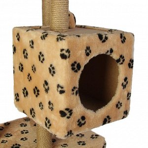 Домик-когтеточка "Квадратный с площадкой и полкой" для кошек, 65х51х173 см, джут, микс