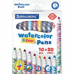 Фломастеры двусторонние 20 цветов PREMIUM BI-COLOR, 10 штук, утолщенные, вентилируемый колпачок