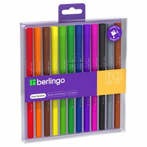 Двусторонние фломастеры для скетчинга ""Brush&Fineliner"", 12цв, кисть+линер, смываемые, РЕТ бокс, евр