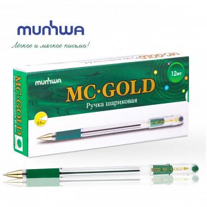 Ручка шариковая MunHwa ""MC Gold"" зеленая, 0,5мм, грип, штрих-код