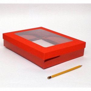 Коробка сборная прямоугольная с окошком 29,5 х 22 х 6 см цвет красный