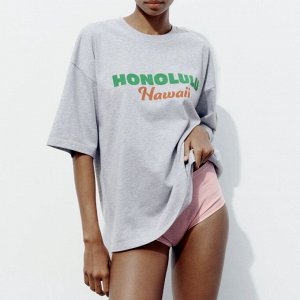 Футболка с надписью honolulu, серый с меланжевым эффектом | 0085/834