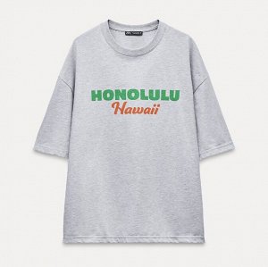 Футболка с надписью honolulu, серый с меланжевым эффектом | 0085/834