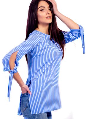 Удлинённая блуза в полоску с завязками на рукавах 2664