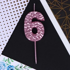 Свеча для торта, цифра «6», розовая, 10 х 4 см