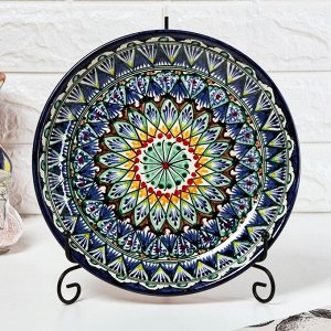 Ляган узбекский Риштанская керамика "Узоры" для плова, 25 см, синий, микс