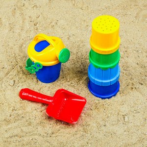 Набор для игры в песке №106: совок, 4 формочки, лейка, МИКС