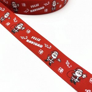 Лента подарочная репс "Feliz Navidad на красном" 2,5 см, 1 м