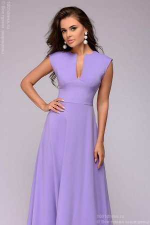 Платье лиловое длины макси с глубоким декольте