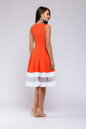 Платье оранжевое без рукавов с белой отделкой