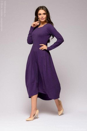 Платье фиолетовое свободного кроя с длинными рукавами