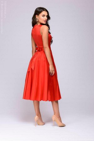 Платье красное длины миди в стиле ретро