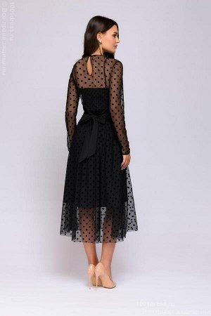 Платье черное длины миди с накидкой