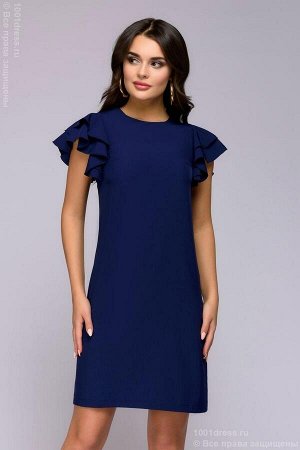 Платье темно-синее длины мини с воланами на плечах