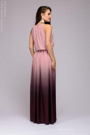 Платье нежно-розовое с градиентом длины макси с разрезом на юбке