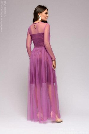 Платье ягодного цвета длины макси с мягким фатином