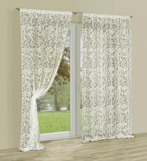 Готовые шторы арт.  23073/250, кружевной комплект, КРЕМОВЫЙ, размеры: (250 см высота х 145 см ширина) х 2 штуки. Пошиты на универсальной шторной ленте