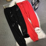 Женские спортивные брюки со стразами, карманами и эластичным поясом на завязках, цвет чёрный