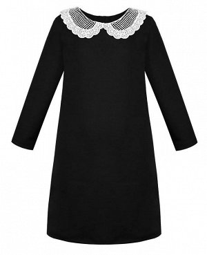Чёрное школьное платье для девочки с кружевным воротником Цв