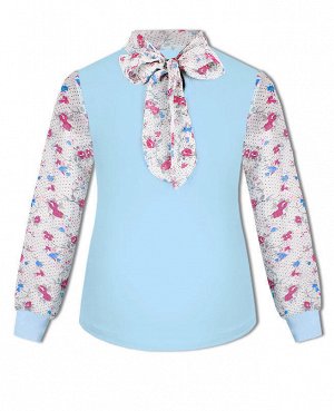 Голубая школьная блузка для девочки Цвет: голубой