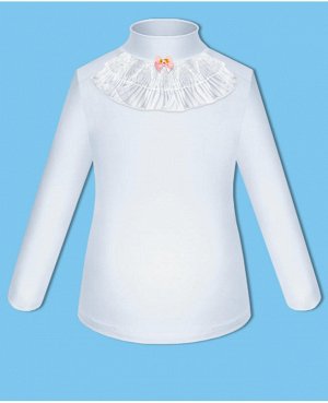Школьная белая блузка для девочки Цвет: белый+роз.бант