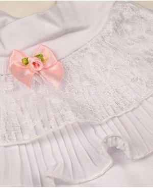 Школьная белая блузка для девочки Цвет: белый+роз.бант