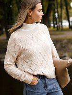 Укороченный джемпер узорной вязки из 100%  хлопка бежевый меланж