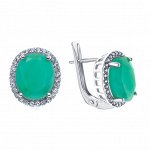 Серебряные серьги с топазом белым и изумрудом