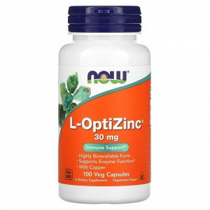 Цинк NOW L-OptiZinc+Copper 30мг - 100 капс.