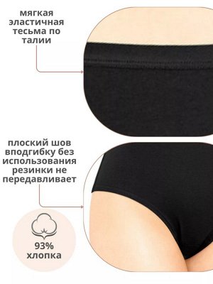 Трусы женские слипы с высокой талией из хлопка цвет Черный (Edelica)
