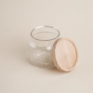 Банка для сыпучих продуктов SL Home «Валенсия», 1 л, 12*11.5 см, с деревянной крышкой, стекло, прозрачная