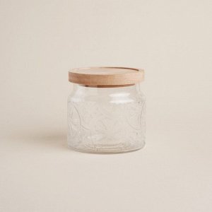 Банка для сыпучих продуктов SL Home «Валенсия», 1 л, 12*11.5 см, с деревянной крышкой, стекло, прозрачная