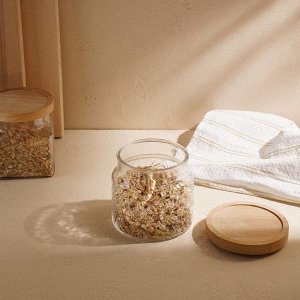 Банка для сыпучих SL Home «Валенсия», 1 л, 12x11.5 см, с деревянной крышкой, стекло, прозрачная