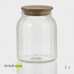 Банка для сыпучих продуктов BellaTenero «Эко. Хрусталик», 1 л, 11*14.5 см, с бамбуковой крышкой, стекло, прозрачная