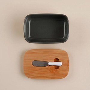 Маслёнка SL Home «Каса Перфекто», с ножом для масла, бамбуковая крышка, 15x10x5,5 см