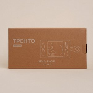 Набор для подачи сыра SL Home «Тренто», 35x18 см, 4 предмета: доска фарфоровая, подставка деревянная, нож, вилка