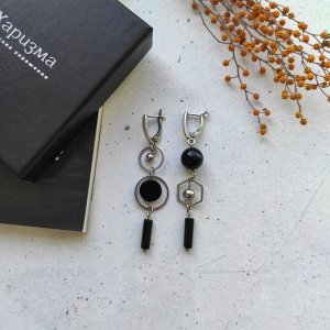 Серьги из черного агата геометрия
