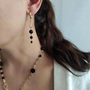 Серьги с черным агатом ажурные элементы