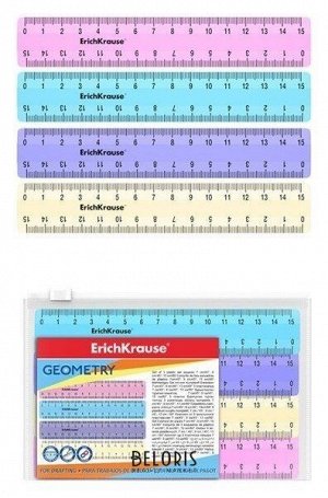 Линейка 15см пластиковая ErichKrause Pastel пастель ассорти 49541