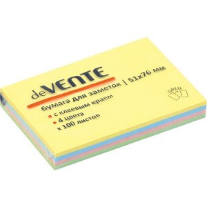 Липкий блок 51х76мм 100л 4цв пастель deVENTE 2010717