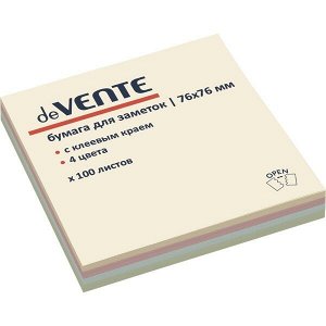Липкий блок 76х76мм 100л 4цв пастель deVENTE 2010702